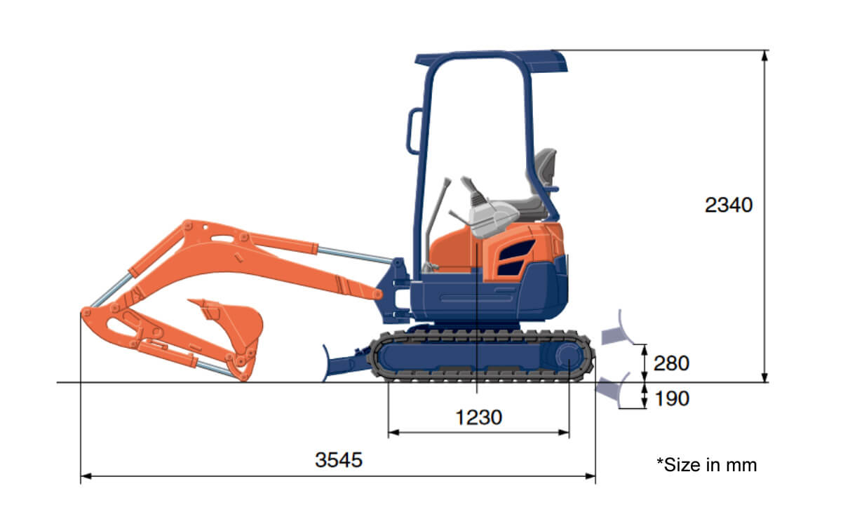 Kubota U17 Excavator Hire Length Specification
