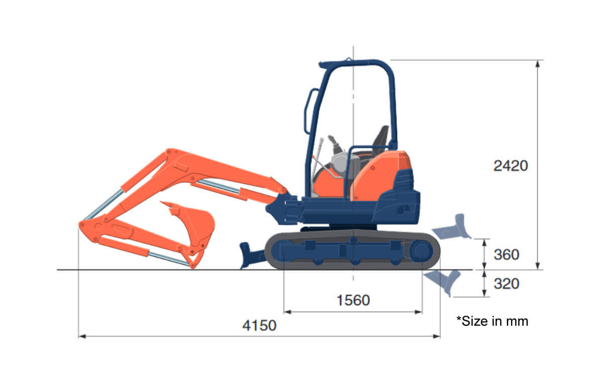 Kubota U25 Excavator Hire Length Specification
