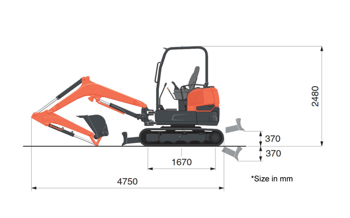Kubota U35 Excavator Hire Length Specification